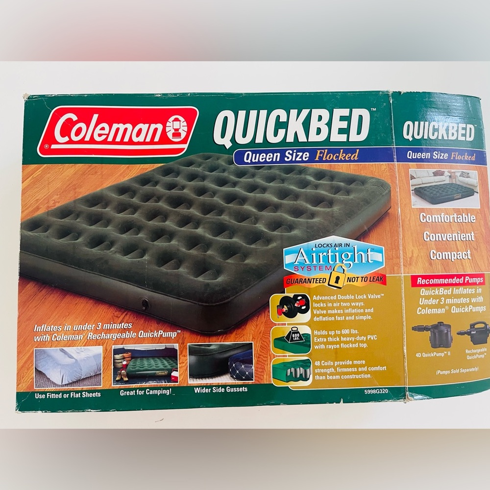 NEW Coleman Quickbed Queen Size Flocked with Battery Pump.